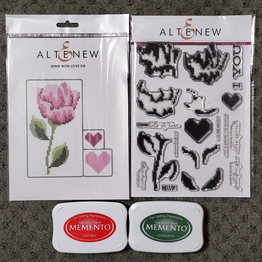 Altenew Sewn with Love Die and Stamp Set with Memento Ink Pads Cross Stitch